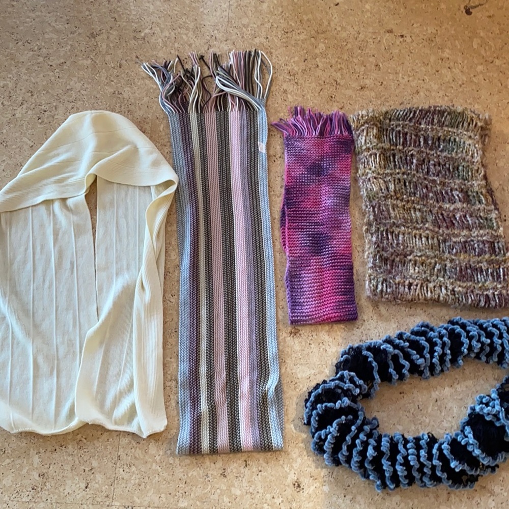 Scarves and white hood